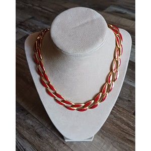Napier Gold with Red Enamel Link Necklace